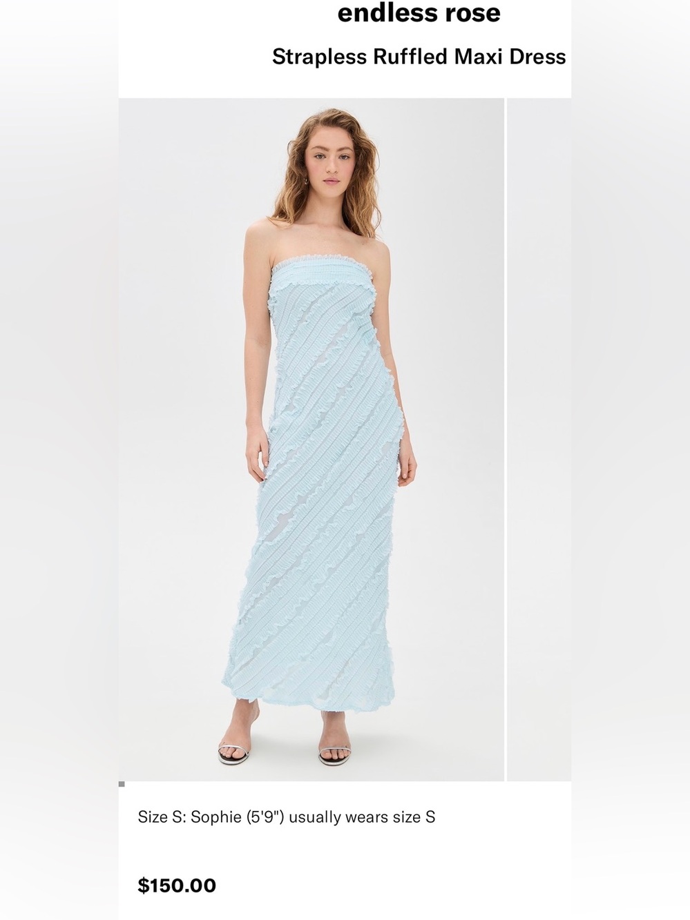 NWT Endless Rose Strapless Ruffled Maxi Dress in Light Blue